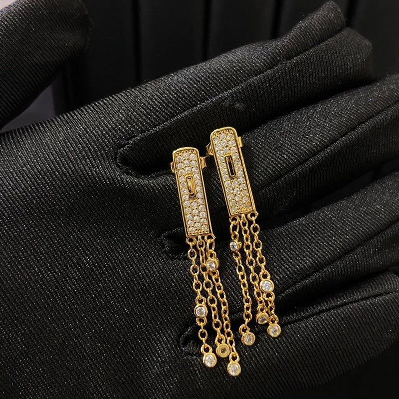 18K Hermes Kelly Gavroche Full Diamond Earrings