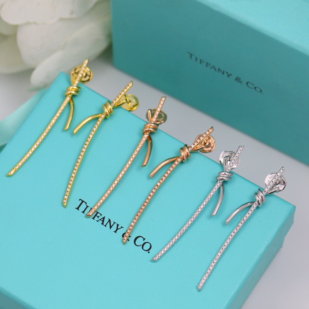 18K Tiffany Knot Drop Diamonds Earrings